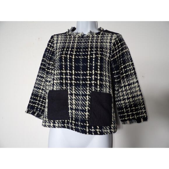 Zara Tops - Zara Basic Collection XS Tunic Top Tweed Fringe Patchwork TopBlue Artsy